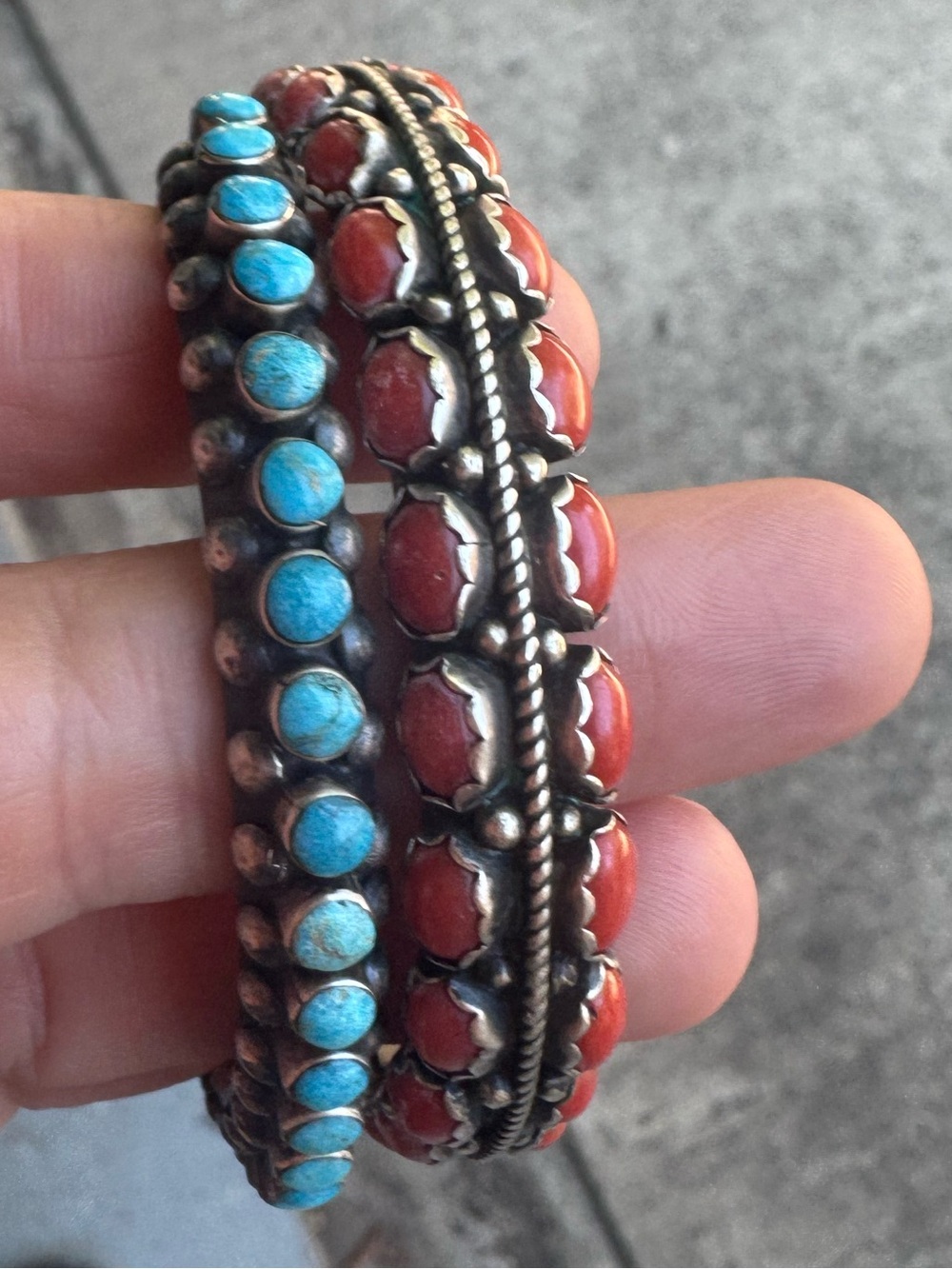 Turquoise and Coral Sterling-Style Cuff Bracelet Set - Women Jewelry